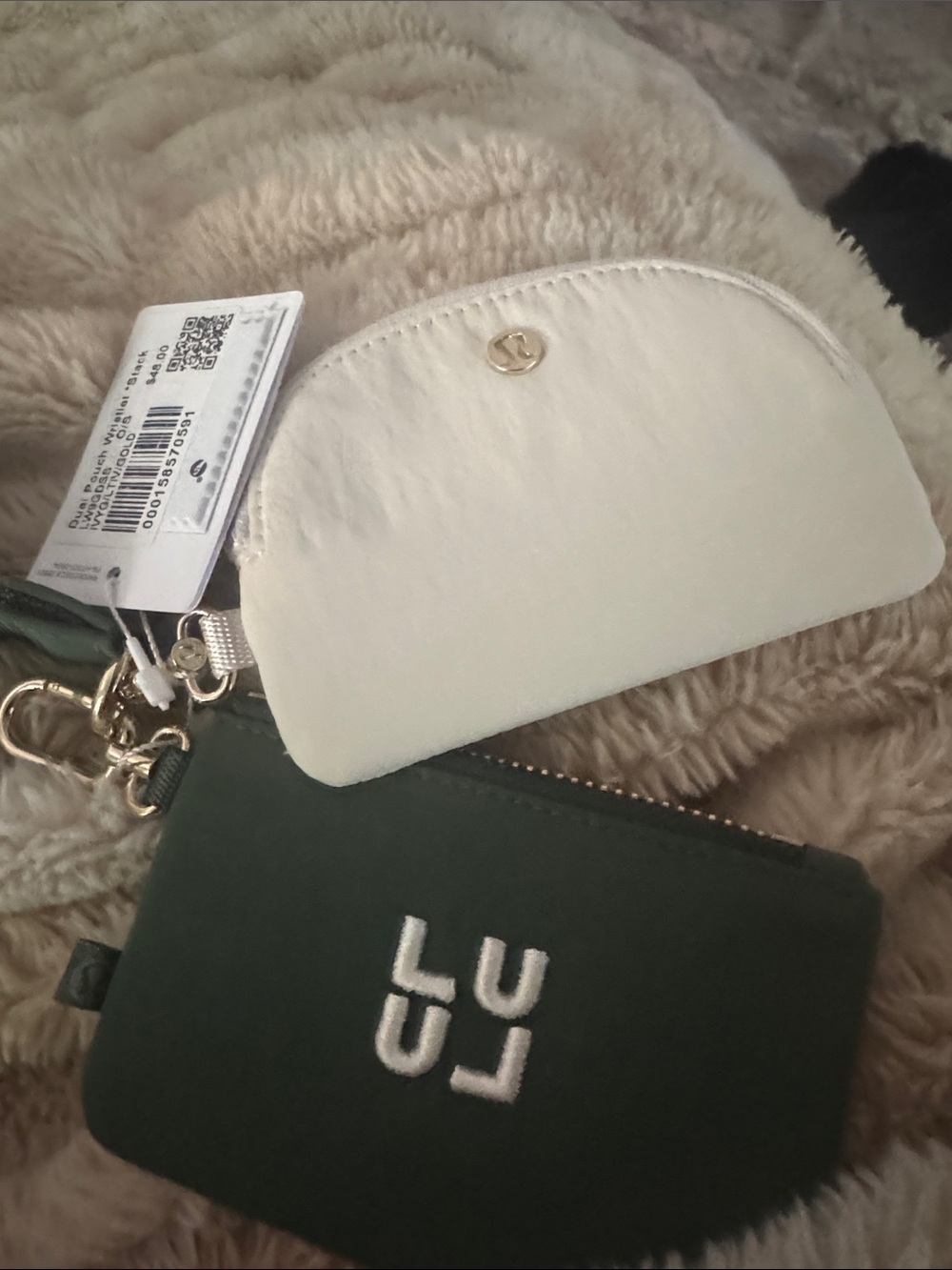 lululemon athletica White Mini Coin Purse & Dark Green Zip Pouch Set